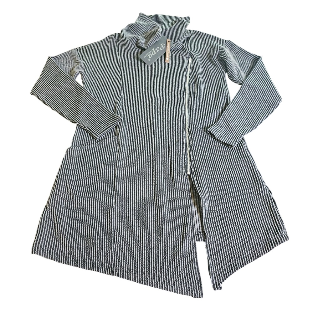 Papa Vancouver Asymmetric Zip Cardigan Womens Size S Black White Ribbed T5190